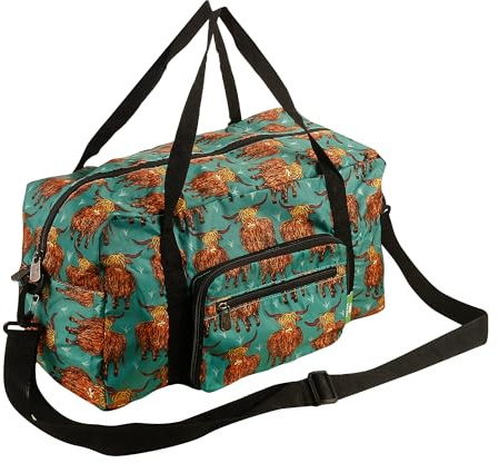 Eco Chic Recycled Cabin Holdall Bag, 40x20x25 for Ryanair Underseat Carry-On Luggage, Lightweight Foldable Water-Resistant Travel Duffle (Highland Cow Teal)