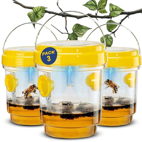 TriskelBlue 3er-Pack Solar Wespenfallen Outdoor Hängend - Wiederverwendbare Biene, Hornisse & Gelbe Jacke Fänger mit LED-Licht - Solarbetriebene Insektenfallen für Garten, Terrasse, Veranda, Hinterhof