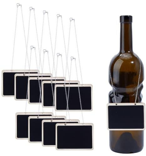 DELORIGIN 10pcs Chalkboard Tags with 304 Stainless Steel Chain Wooden Blackboard Slate Decanter Tag Chalkboard Signs Custom Liquor Decanter Labels Message Boards for Wedding Wine Bottle Whiskey