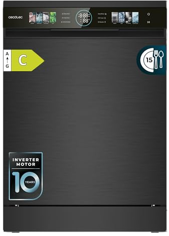 Cecotec Kompakte Spülmaschine 60cm Bolero Aguazero 6620 Dark C, 1850W, 15 Gedecke, 8 Programme, Inverter-Motor, FullColor XXL Bildschirm, Smart Wash, Turbo Dry+, AutoClean, Halbe Beladung, Delay Start