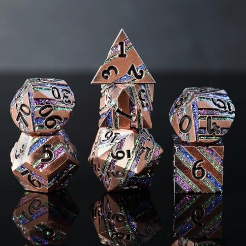 Elifel Metall DND Würfel Set 7 D4, D6, D8, D10, D12, D20, D%, Polyedrische Metallische D&D-Würfel für Dungeons and Dragons Pathfinder Rollenspiele Tischspiele RPG MTG
