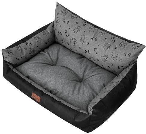 DOGGY Hundebett - Hundekorb für kleine mittelgroße & große Hunde – Haustierbett – Hundesofa – Hundematratze - Tierbett - XL 82x63 cm - Graphit mit Pfoten