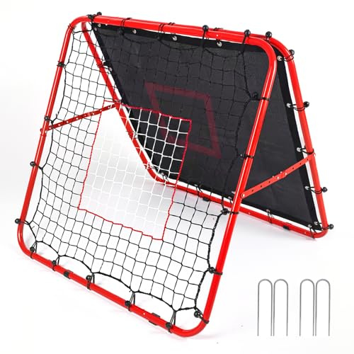 Rebounder für Fußball Doppelseitiges und Verstellbares fußball rebounder 100 x 100 x 87 cm Rückstoßziel Tragbares Fußball Trainingsgerät Fußballtor für Schuss Pass und Ballannahmetraining
