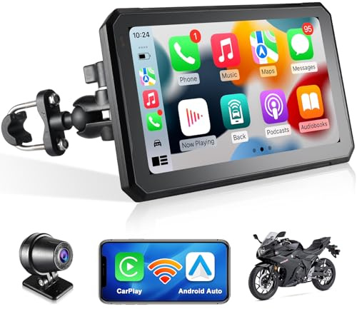 Motorrad Carplay Bildschirm 7 Zoll Wireless CarPlay & Android Auto für Moto, GPS Navigation, Bluetooth, Car Play mit DVR Wasserdichter Touchscreen Motorradnavigationsgerät, inklusive 64GB TF-Karte