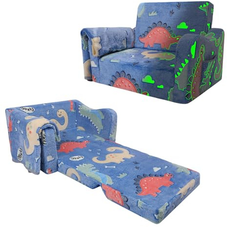 Ausklappbar Kindersofa 2-in-1 Weiche Kinder Extra Groß im Dunkeln Leuchtet | Relaxsessel Ausklappbar im Dunkeln Leuchtet Kindersessel für Mädchen Jungen zum Spielen Lesen Geburtstagsgeschenk