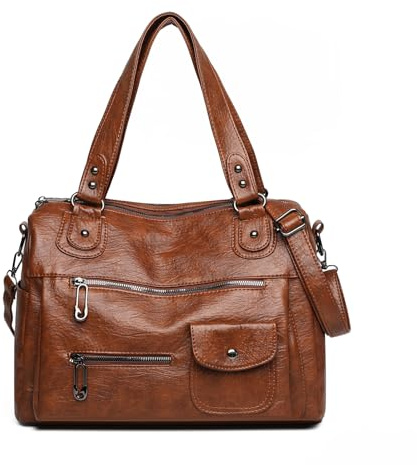 Waniki Handtasche Damen Mittelgroß Umhängetasche für Frauen Schultertasche Weiches Leder Tote Bag Vintage Crossbody Bag Y2K Hobo Bag Punk-stil Ledertasche City Bag für Alltag, Arbeit, Party