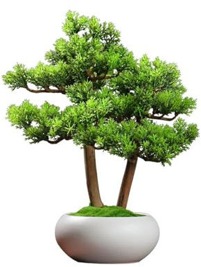 Zuhause Simulation Bonsai Ornamente Kiefer Baum Topfpflanzen Desktop Pflanze Dekorationen Grünpflanzen zu Verbessern Feng Shui Dekoration(Weiß)