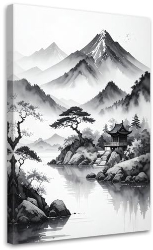 Feeby Leinwand Bilder - Bild Wohnzimmer - Japanische Landschaft - 40x60 1tlg - Deko Schlafzimmer Groß - Dekoration Canvas - Gemälde - Modern Wandbilder - Kunstdruck