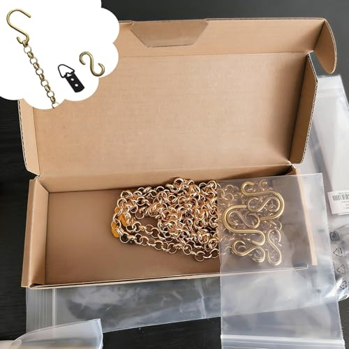 Bilderschienen Aufhängesystem Messing Bilderaufhängedraht Set, Goldene Kette + Haken + D-Ringe, 1/1.5/2/2.5/3/3.5m Langer Rahmendraht zum Aufhängen, Bilderaufhängeschnur(4pcs,1.5m(4.9ft) Chain)