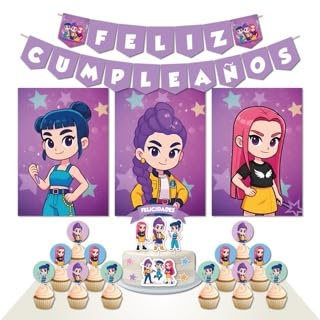 Decoración Cumpleaños Htx 3 - 3 Carteles A3, 2 Banderines, 1 Cake Topper, 12 Toppers - Diseño para Fiestas Infantiles (Pack 2)