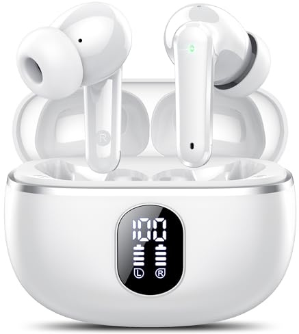 IKT Cuffie Bluetooth, 2026 Auricolari Bluetooth 5.3 Stereo HiFi con 4 HD Mic, Bianco