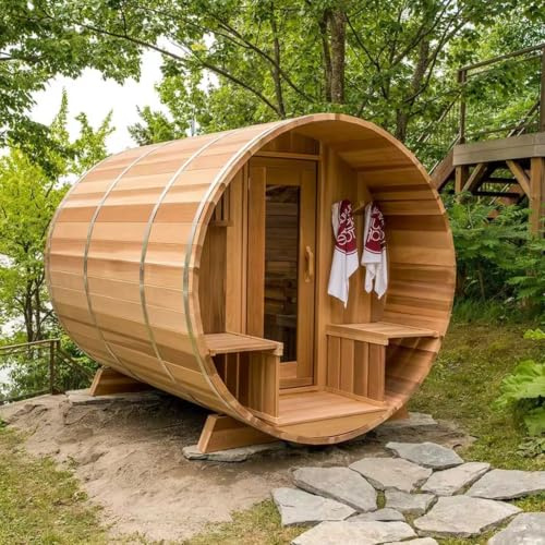 Fass-Außensauna – Traditionelle Trockensauna für 4 Personen, Infrarot-Saunen für Hinterhof, Garten, Terrasse, langlebiges, wetterbeständiges Design