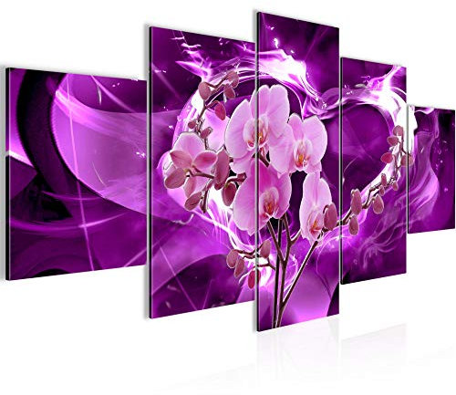 Runa Art - Bilder Blumen Orchidee 200 x 100 cm 5 Teilig XXL Wanddekoration Design Violett Lila 203651a