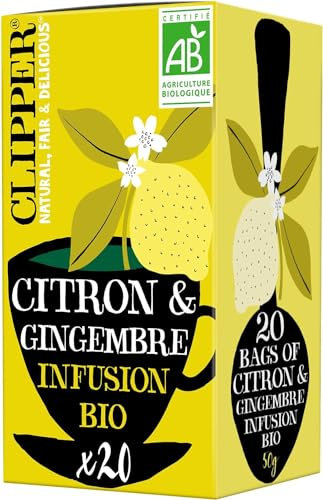 CLIPPER - Infusion Bio - Citron & Gingembre - 20 Sachets d'Infusion Bio - 1 paquet