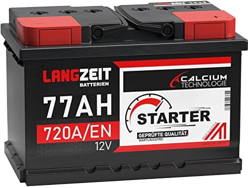 LANGZEIT STARTER Serie 12V 44Ah - 105Ah Autobatterie Starterbatterie, KFZ PKW Batterie (77Ah)