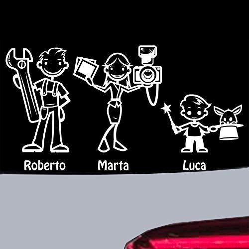 Lollomoto Stickman© 2.0 Bianchi e Neri Adesivi Famiglia Auto Moto Camper Stickers Family Vetro Macchina Nuova Versione Decal - 4 Personaggi