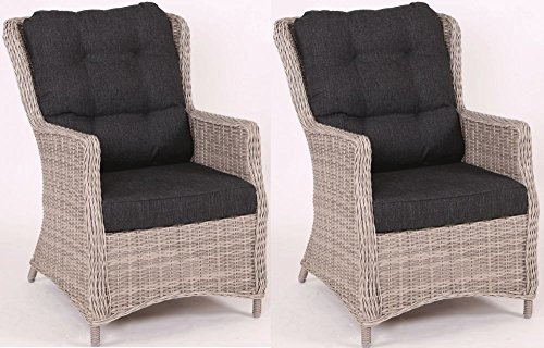 Beauty.Scouts 2er Set Relaxsessel Sally Rattan Vintage Weiss Polyrattan inkl. Polster anthrazit Gartensessel wetterfest Lounge Indoor&Outdoor