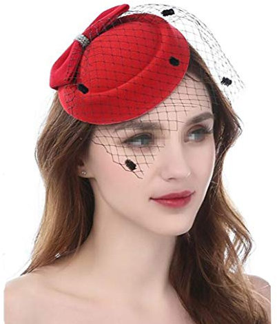 Damenhut mit Schleife, für Derby, Hochzeit, mit Seitenclip und Schleier, Fascinator, Partyhut für Mädchen und Frauen