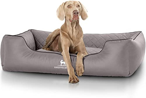 Knuffelwuff Orthopädisches Hundebett Madison aus laser-gestepptem Kunstleder Übergröße XXXL 155 x 105cm Grau - abnehmbarer Bezug - leicht zu reinigen - für große, mittelgroße und kleine Hunde