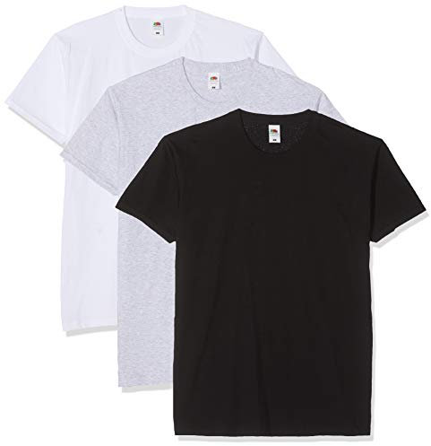 Fruit of the Loom Men's Valueweight Tee, 3 Pack T-Shirt, Multicolour (White/Black/Heather Grey E), XXXX-Large (Size:4XL) (Pack of 3)