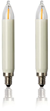 hellum LED Ersatz-Kerzen für Weihnachtsbaum Kerzen Lichterketten innen und außen, 2 Stück 12V 0,5W Schaftkerze für Lichterketten mit 20 Brennstellen, ø15mm E10/ 12V/ 0,5W/ 17 Lumen 904956