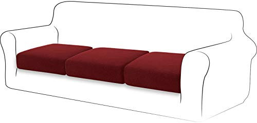 TIANSHU Sofa Sitzkissenbezug Stretch, Sitzkissenbezüge rutschfest, Jacquard-Stretch-Sofasitzbezug, Sofa überzug Elastischer, Schonbezug für Sofa Sitzkissen mit Gummiband (3 Stück,Weinrot)