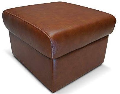 Quattro Meble Echtleder Hocker aufklappbar mit Stauraum Sitzhocker Rindsleder Sitzwürfel 60x55 Fußhocker Polsterhocker Puff braunes Echt Leder Antique Tabac mit Ziernähten in cremefarben