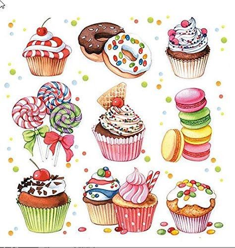 20 Servietten K?stliche Süßigkeiten | Muffin | Donut | Dessert | Essen | Geburtstag 33x33cm