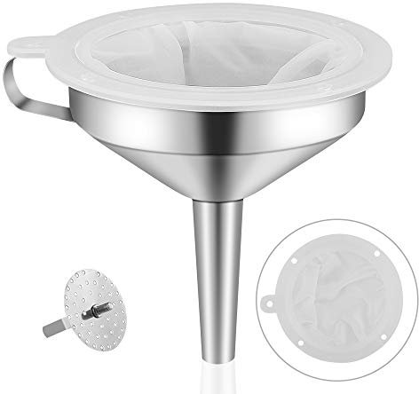 Embudo de acero inoxidable Lakatay con filtro colador desmontable para ingredientes líquidos secos y en polvo, Embudo de decantación