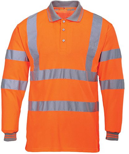 MyShoeStore Hi Viz Vis High Visibility Polo Shirt Reflective Tape Safety Security Work Button T-Shirt Breathable Lightweight Double Tape Workwear Top (Orange Long Sleeve, 8XL)