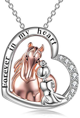 YFN Pferd Halskette Rose Gold überzogen 925 Sterling Silber Zwei Ton Pferd Mädchen Anhänger Mode Schmuck Geschenke Frauen Mädchen