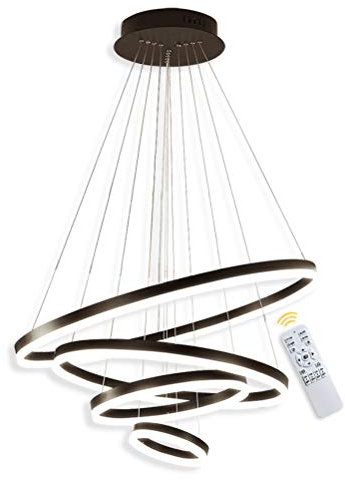 4-Ring LED-Hängelampe Dimmbar Schwarz Kronleuchter 108W Ringleuchte Moderne Hängeleuchte Rund Pendelleuchte Mit Fernbedienung, Esszimmer Design Wohnzimmer Leuchte, 20+40+60+80CM