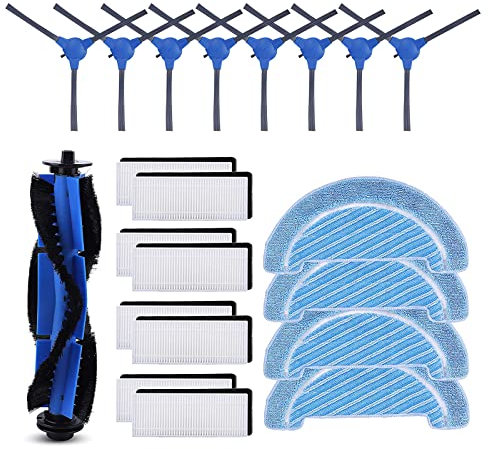 KEEPOW 21 Kit Accesorios de Recambio para Cecotec Conga 1090 1790 Robot Aspirador Repuesto, 1 Cepillo Principal 8 Filtros Hepa 8 Cepillos Laterales 4 Mopas para Conga 1990 1099 1760 1970