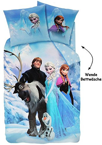 alles-meine.de GmbH 2 TLG. Set: Bettwäsche - Frozen - die Eiskönigin & Sven - Wendebettwäsche - 135 x 200 cm & 80 x 80 cm - 100% Baumwolle - mit Reißverschluß - für Mädchen ..