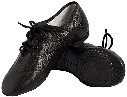 s.lemon Jazzschuhe,Echtes Leder Schnüren Jazz Schuhe für Damen Herren Schwarz 42
