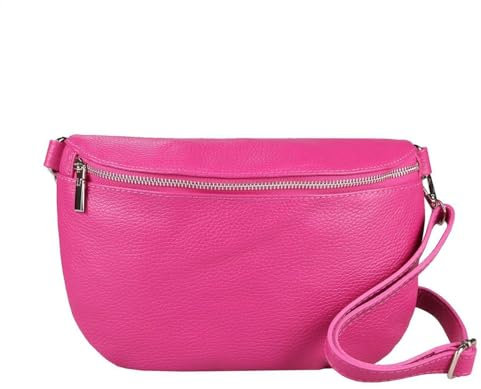 OBC Made in Italy Damen Leder Tasche Gürteltasche Crossbody Hüfttasche Bauchtasche Umhängetasche Cross-Over Bodybag Schultertasche Handytasche (Pink)