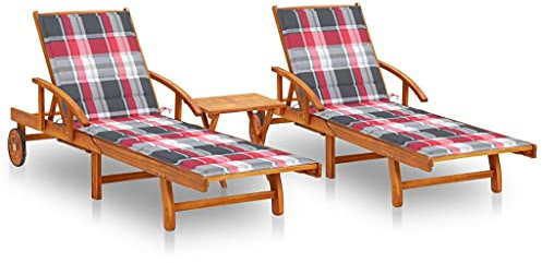 vidaXL 2X Madera Maciza de Acacia Tumbonas con Mesa y Cojines Hamaca Cama Salón Diván Asiento Piscina Playa Jardín Patio Terraza Balcón Exterior