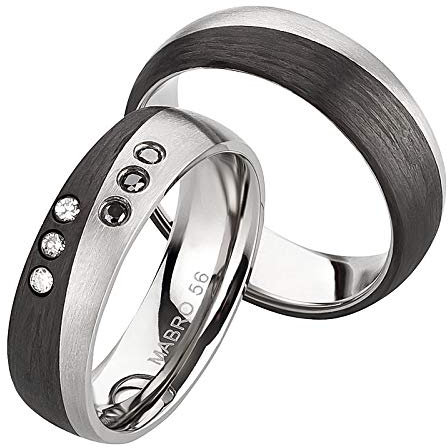 Schmuck Depot Trauringe, Titan Carbonringe, Diamant (0,090 ct w/si), Partnerringe, Eheringe, Hochzeitsring (Gravur/Etui/Garantie) |AB3854