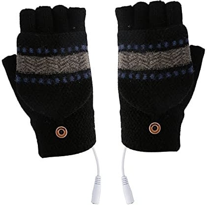 SOONHUA USB Heated Gloves, Winter Hands Warmer Gloves Heating Knitting Gloves Half Finger Heated Mitten with Finger Cover for Office Work Typing Cycling Fishing Ski Hiking