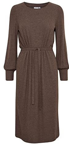 ICHI IHKYLA DR3 Damen Freizeitkleid Kleid Midikleid Rippstrick Schlitze Langarm Rundhals Regular-Fit, Größe:L, Farbe:Bracken Melange (1910151)