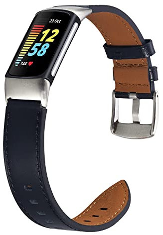 Nigaee Genuine Leather Strap Replacement Bands Compatible with Fitbit Charge 5/6, Women & Men