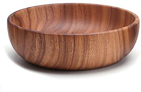 UPTALY Saladier Surdimensionné en Bois d'Acacia (22 cm x 7,5 cm), Ciselé d'une Pièce Entière, Bol Mélangeur, Grand Bol de Service pour Salade, Fruits
