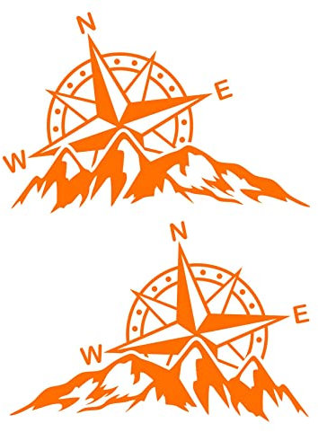 Pimastickerslab Kit 2 Adesivi Rosa dei Venti Adventure Avventura Offroad Auto Camper Decalcomanie Scegli Colore e Misura -cod. 1654- (035 Arancione, cm 25 x 16 cad.)