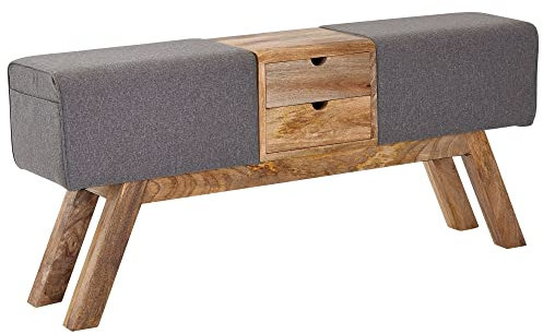 möbelando Design Turnbock Sitzbank Grau mit Schubladen 120x56x30 cm | Turnhocker Bank aus Stoff mit Stauraum | Hocker Garderobenbank Sitzhocker Springbock Turnbank