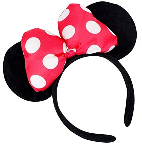 Topkids Accessories Mouse Ears Head band, Black mouse ears, Rat costume, Spotty Bow, Adult Mouse Ears, Mouse Ears Alice band for Adults and Kids, Mouse costume kids (Black w/Fuchsia Polka Dot Bow)