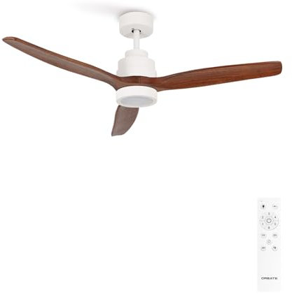 CREATE / WINDSTYLANCE DC/Ventilador de techo con luz blanco aspas madera oscura con mando / 40W, Silencioso, Ø132 cm, 6 velocidades, temporizador, verano-invierno, doble altura, motor DC