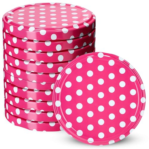 KADAX Jar Lids Ø 66 mm, Secure Metal Lids with Four Threads, Jar Seals Replacement, Twist Off Closure for Pickling, Preserving (Pink Peas, Set of 10)