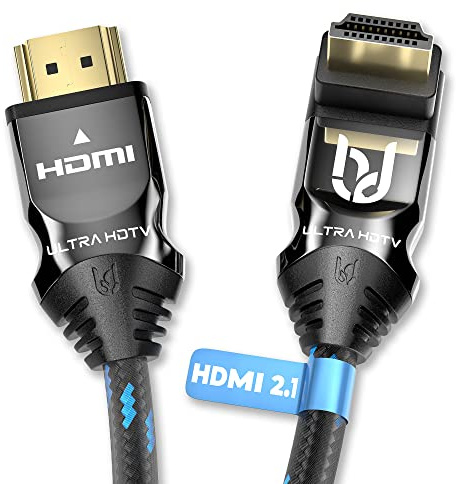 Ultra HDTV 270° 8K HDMI 2.1 Kabel - 0,5m kurz, Winkel-Stecker, 48 Gbps, 8K@60Hz, 4K@120Hz - Knickschutz - Nylon-Mantel