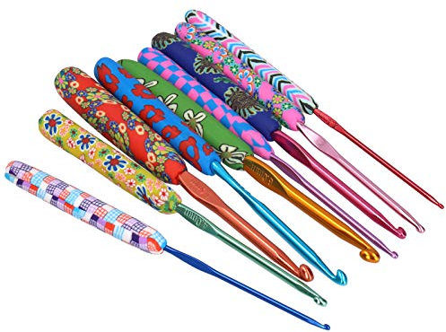 9 STK Häkelnadel-Set, Warme Häkelnadeln für Großmutter Bunte Häkelnadeln mit Weicher Griff Aktualisierung Aluminium Crochet Hook 2,0-6,0 mm Starter Häkelset