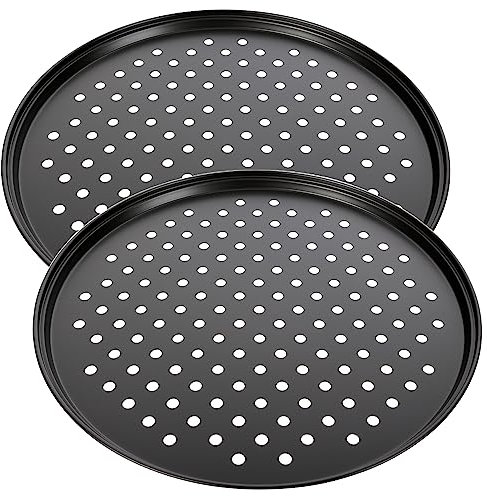 Schramm® 2, 4 o 10 pezzi di teglia per pizza forata rotonda ø 33 cm a scelta con e senza supporto per pizza, piastre rotonde rivestite con rivestimento antiaderente, set da forno per pizza,